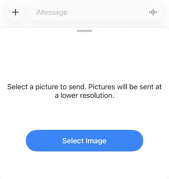 iMessage app interface without a send button