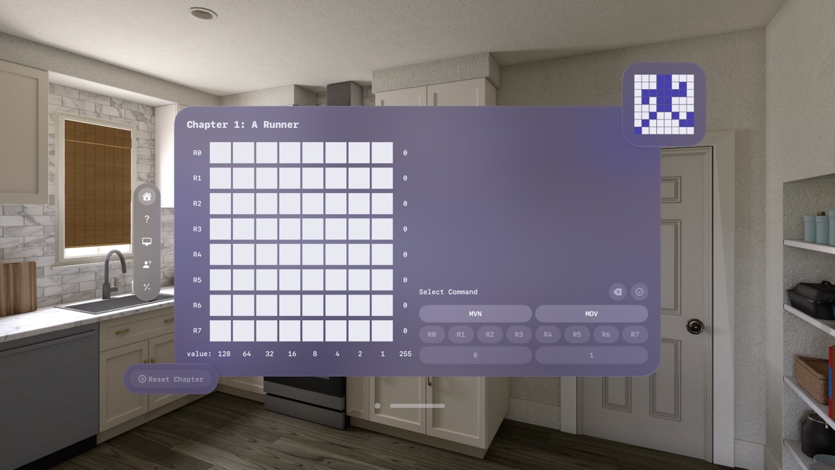Vision Pro chapter selection screen for The Assembler